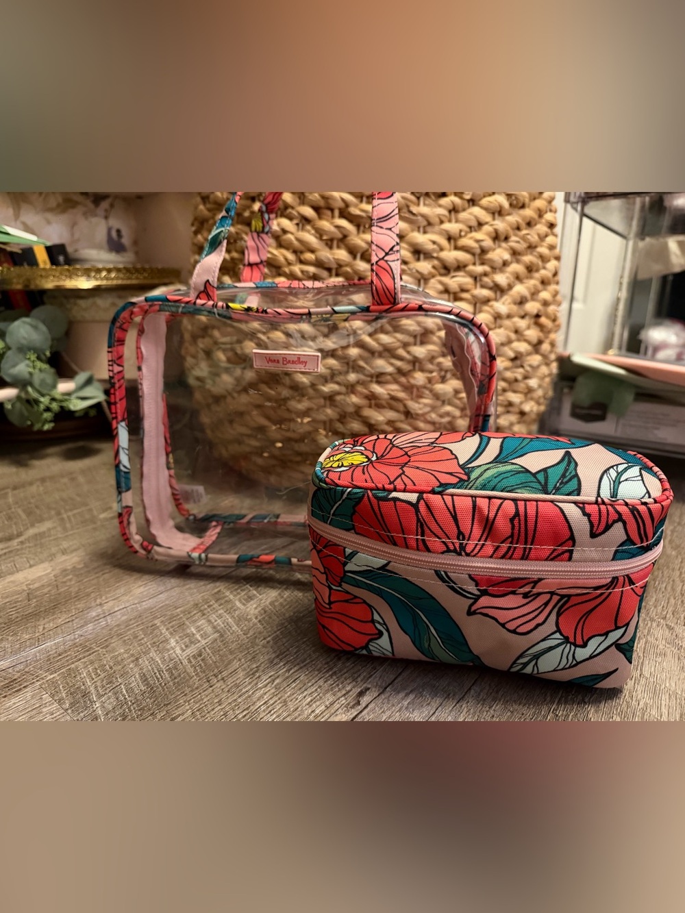 Vera Bradley Retired Sunburst Floral 2-Piece Cosmetic Travel Set EUC